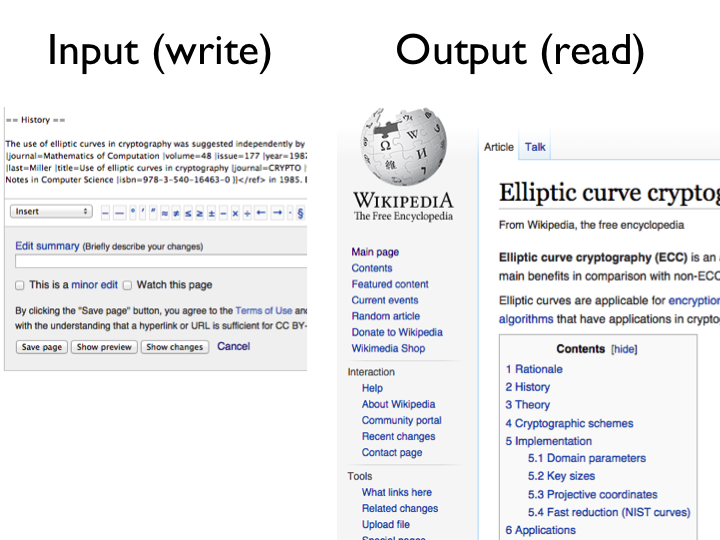 Wikipedia example: input = wiki markup, output = wiki page